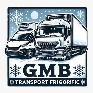 Logo transport frigorific cu design albastru si simbol de gheata