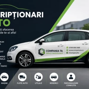 o masina inscriptionata cu logo autocolant