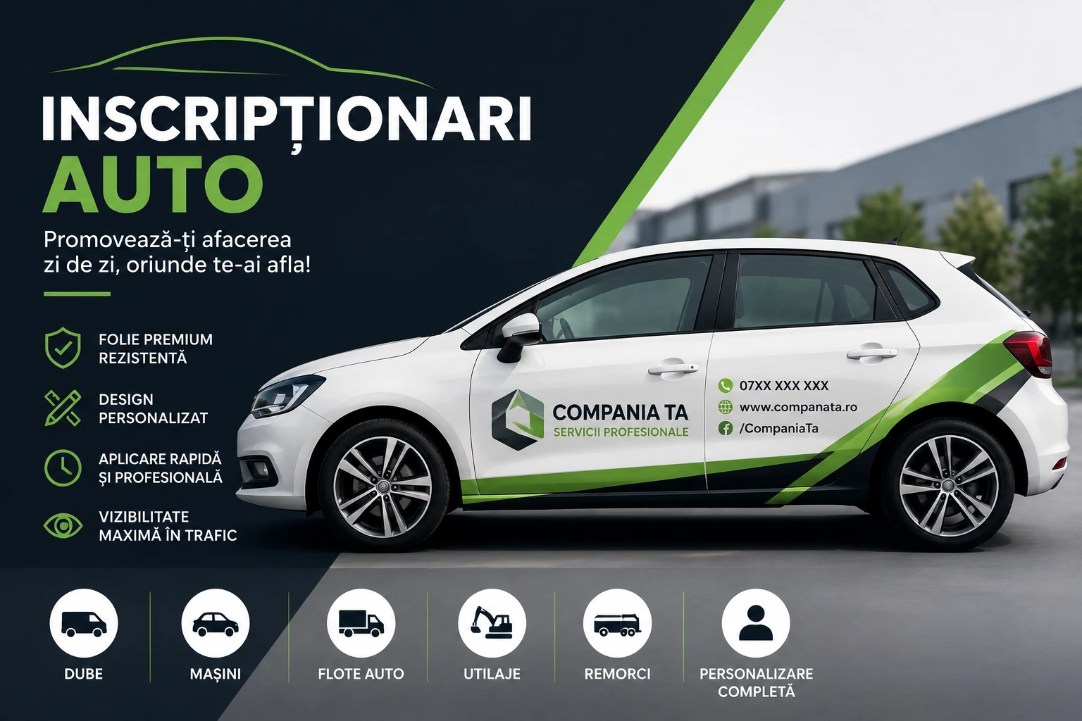 o masina inscriptionata cu logo autocolant